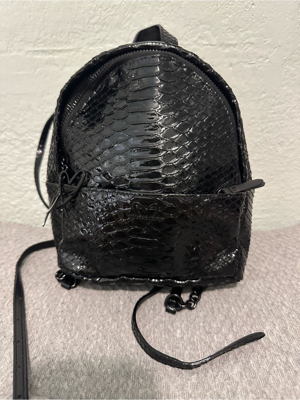Victoria's Secret Black Faux Snakeskin Mini Backpack